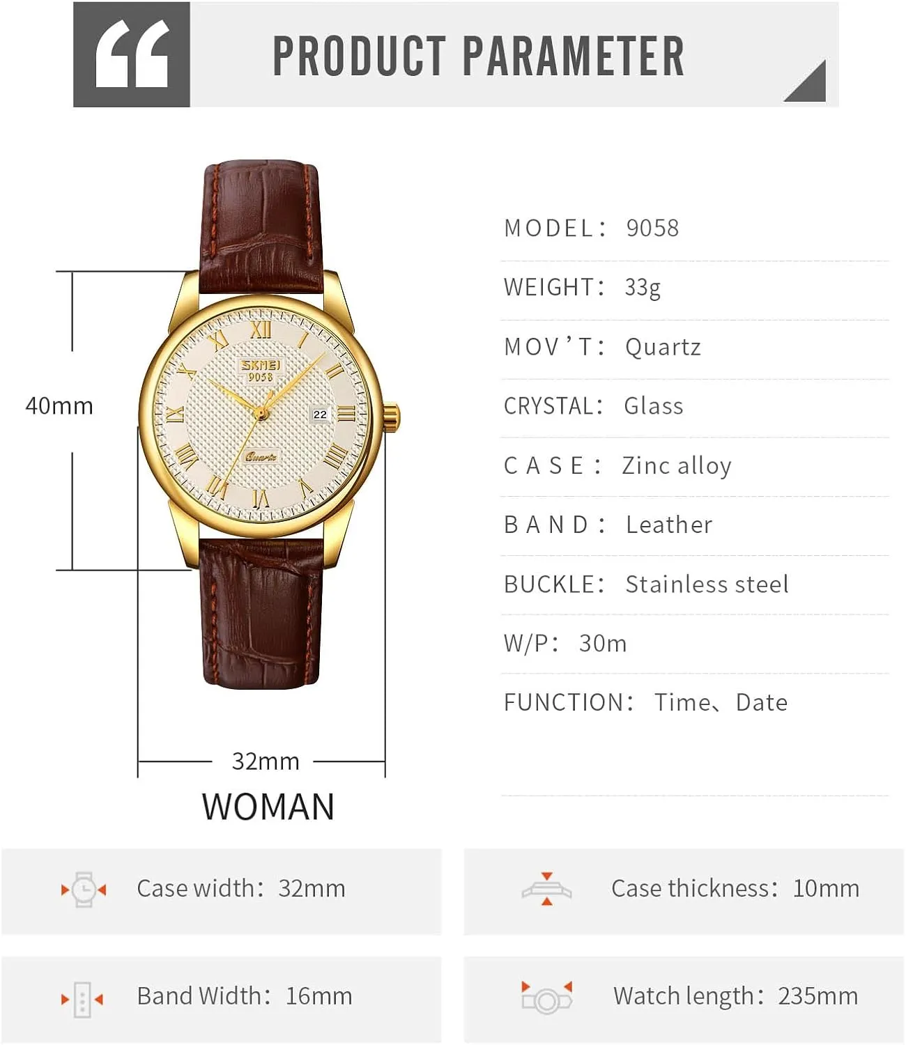 MASTOP Mens Womens Quartz Watch Roman Numeral Business Casual Fashion Analog Wrist Watch Classic Calendar Date Window 30M Waterproof Comfortable Leather Watches