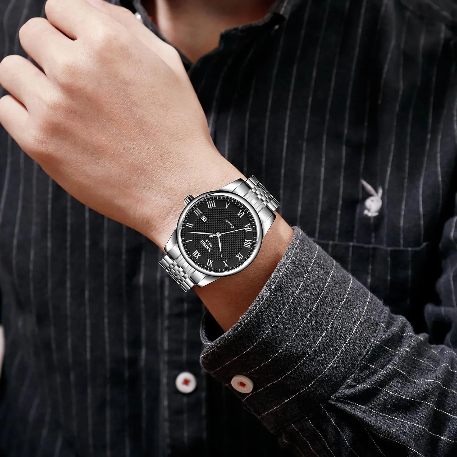 MASTOP Mens Womens Quartz Watch Roman Numeral Business Casual Fashion Analog Wrist Watch Classic Calendar Date Window 30M Waterproof Comfortable Leather Watches