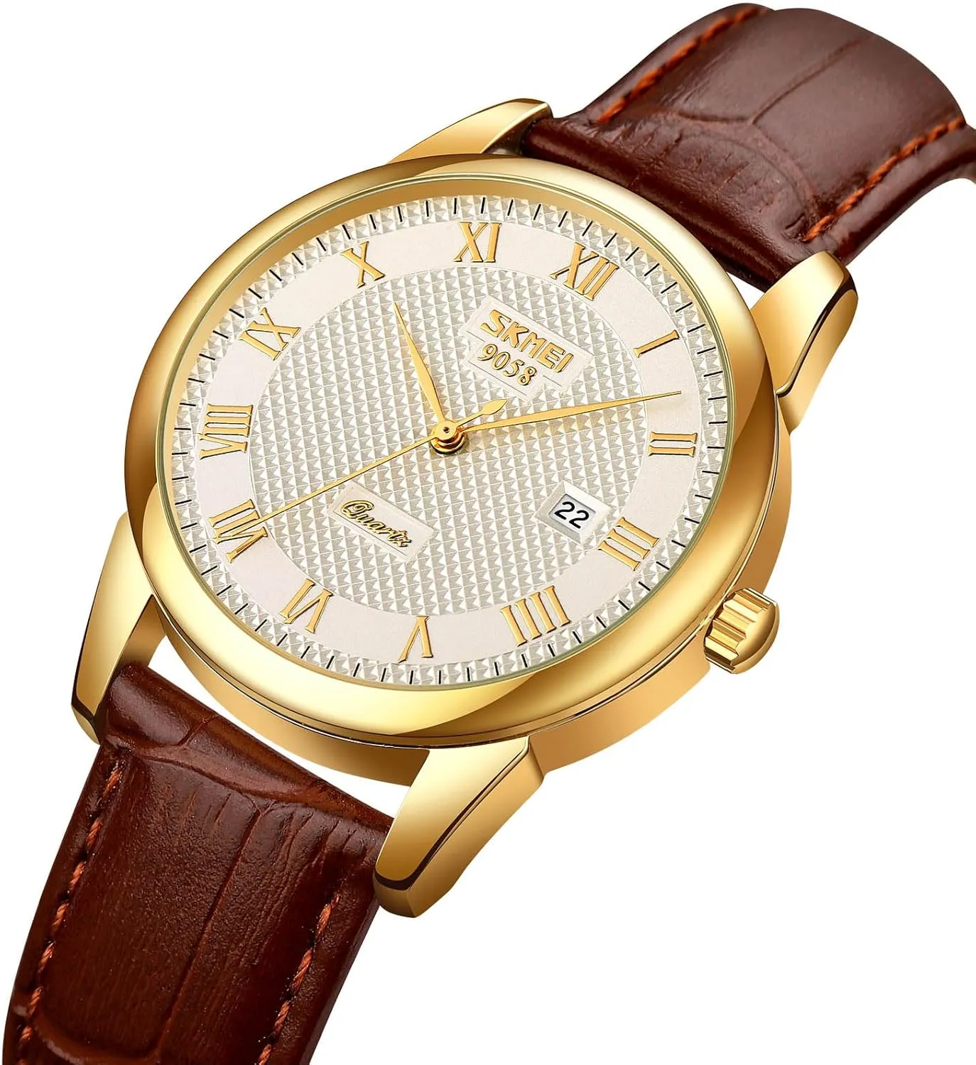 MASTOP Mens Womens Quartz Watch Roman Numeral Business Casual Fashion Analog Wrist Watch Classic Calendar Date Window 30M Waterproof Comfortable Leather Watches