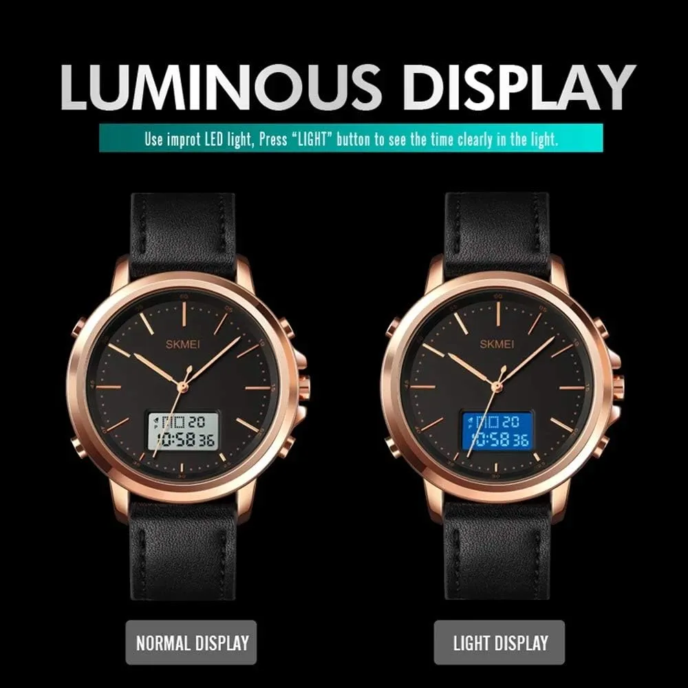 MASTOPQuartz Dual Movement Men's Watch Vintage Leather Waterproof Military Led Backlight Analog Business Dress Watches