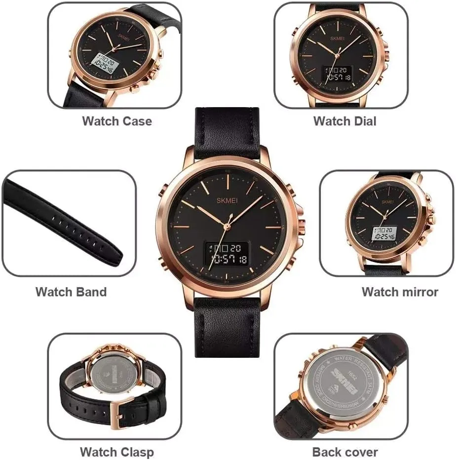 MASTOPQuartz Dual Movement Men's Watch Vintage Leather Waterproof Military Led Backlight Analog Business Dress Watches