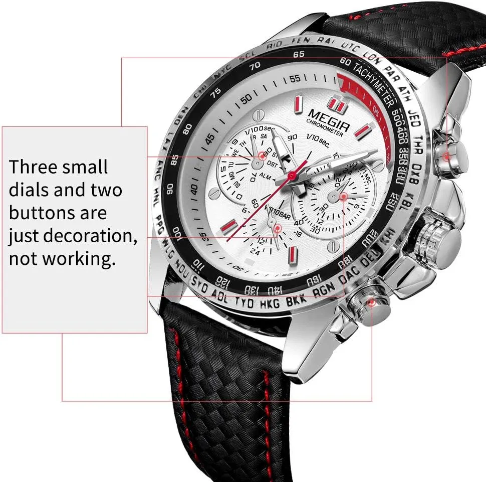 MEGIR Men Analog Luminous Casual Fashion Quartz Watch with PU Strap Big Dial Calendar for Business Work School Outdoor