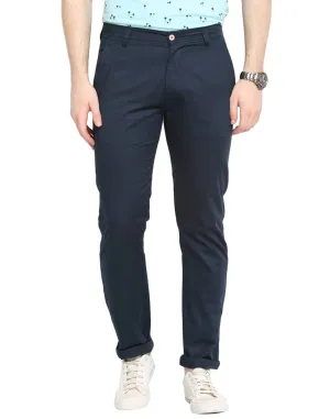 Men's Navy Blue Cotton Solid Mid-Rise Casual Regular Fit Chinos
