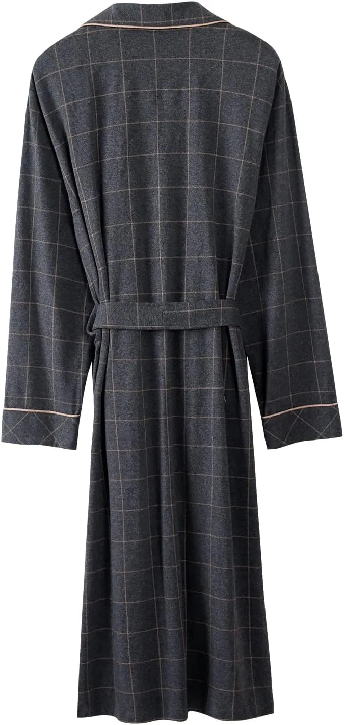 Men's Robe Cotton Plaid Bathrobes Lightweight Loungewear Sleepwear Nightwear