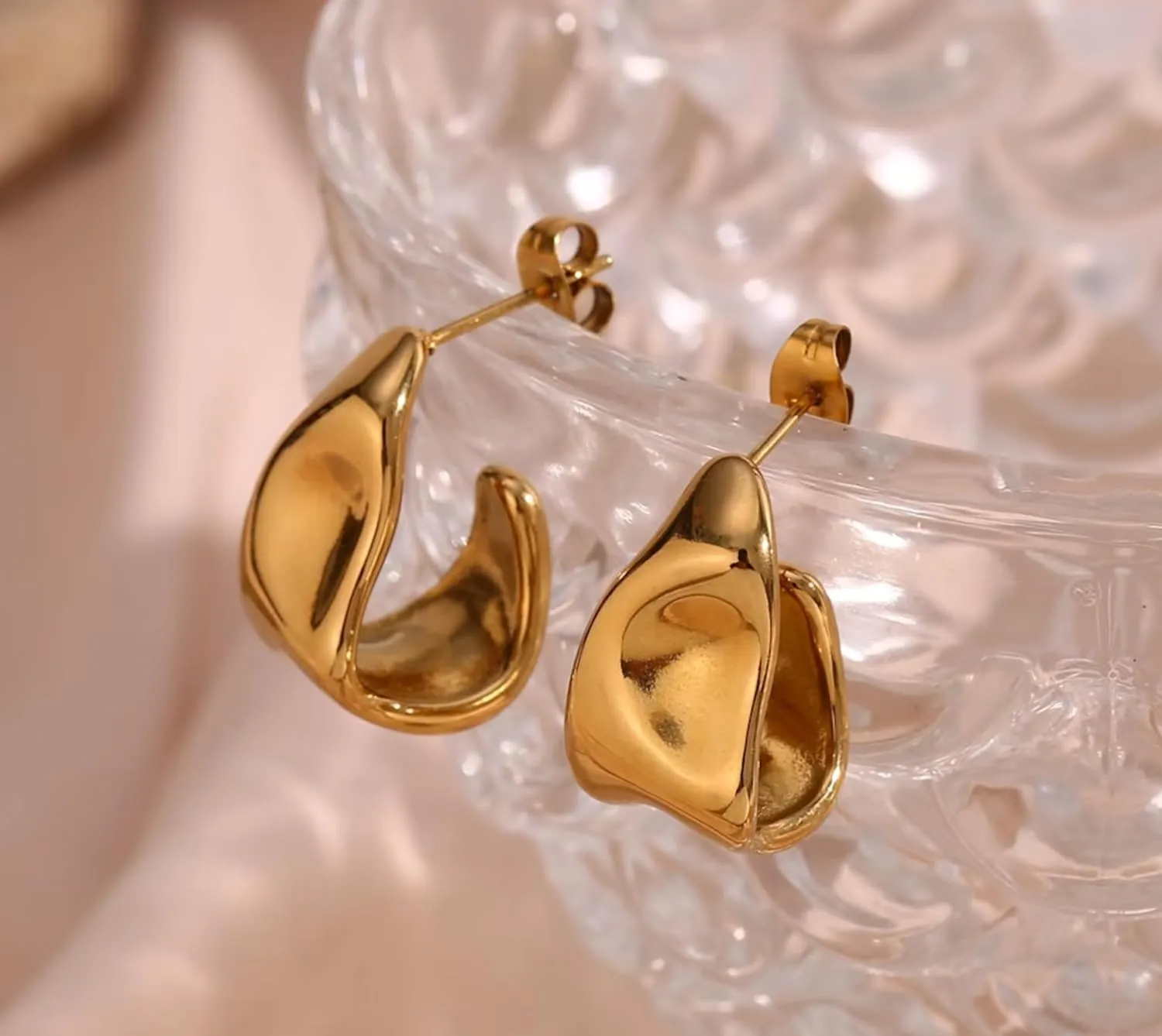 MIDEEO Gold/Sliver Chunky Hoop Earrings Set for Women, 14K Gold Plated Twisted Huggie Hoop Earring Hypoallergenic Thick Open Lightweight Chunky Hoop Earrings Jewelry for Gifts