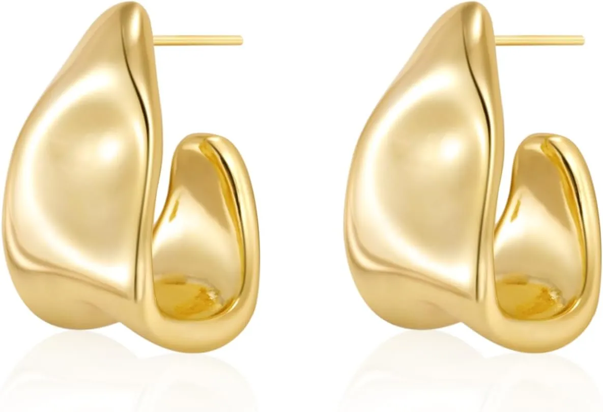 MIDEEO Gold/Sliver Chunky Hoop Earrings Set for Women, 14K Gold Plated Twisted Huggie Hoop Earring Hypoallergenic Thick Open Lightweight Chunky Hoop Earrings Jewelry for Gifts