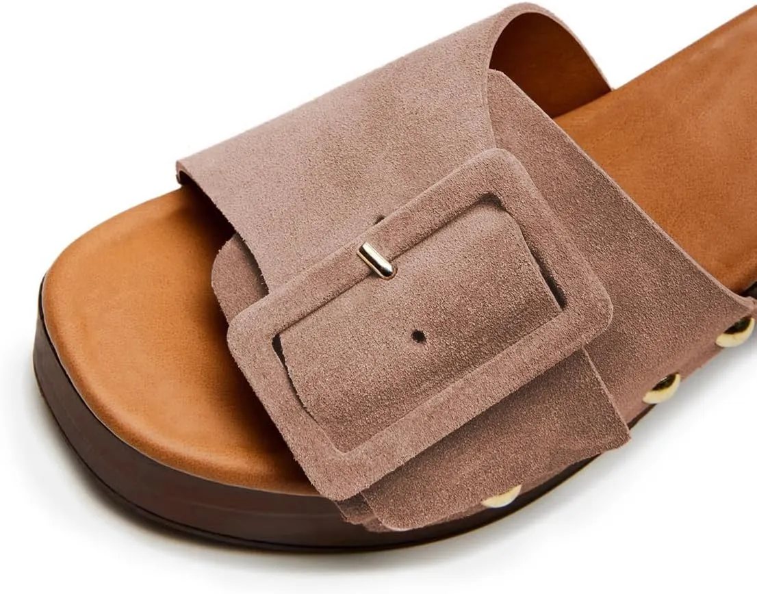 Milooey shoes Women's Open Round Toe Studded Platform Mules Chunkly Block High Heel Slippers Buckle Slip On Sandals Indoor Outdoor Daily Causal Slide Shoe Size 4-16 US
