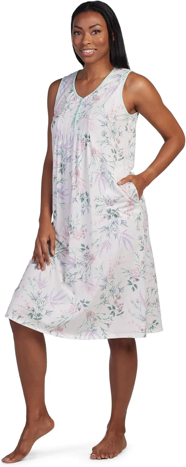 Miss Elaine Cotton Nightgown, 100% Cotton, Knee Length, Pockets, Sleepwear & Loungewear