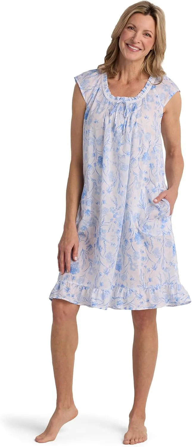 Miss Elaine Women's Short Cotton Nightgown, 100% Cotton Nightgown, Short Sleeves, Sleepwear and Loungewear