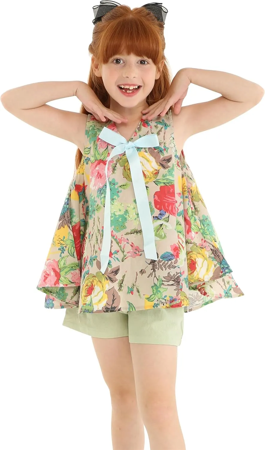 Mud Kingdom Little Girls Shorts Sets Floral Pattern Summer Sleeveless 2 Piece Outfits