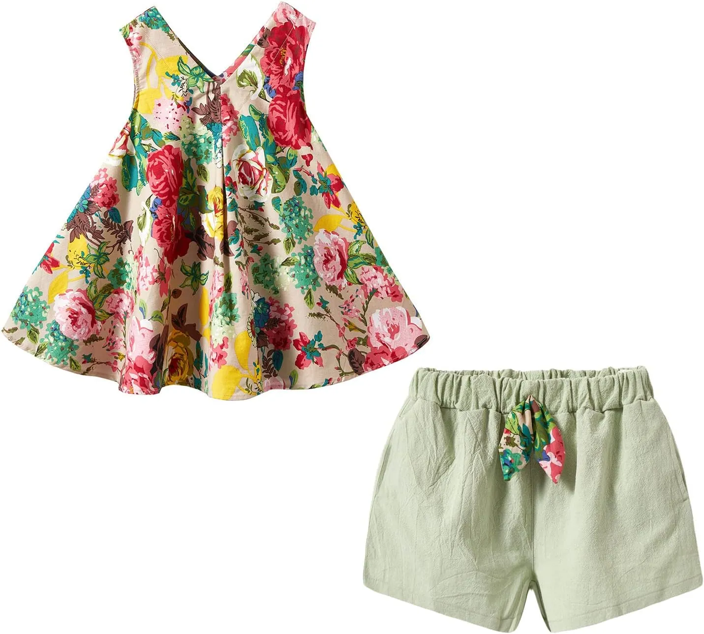 Mud Kingdom Little Girls Shorts Sets Floral Pattern Summer Sleeveless 2 Piece Outfits
