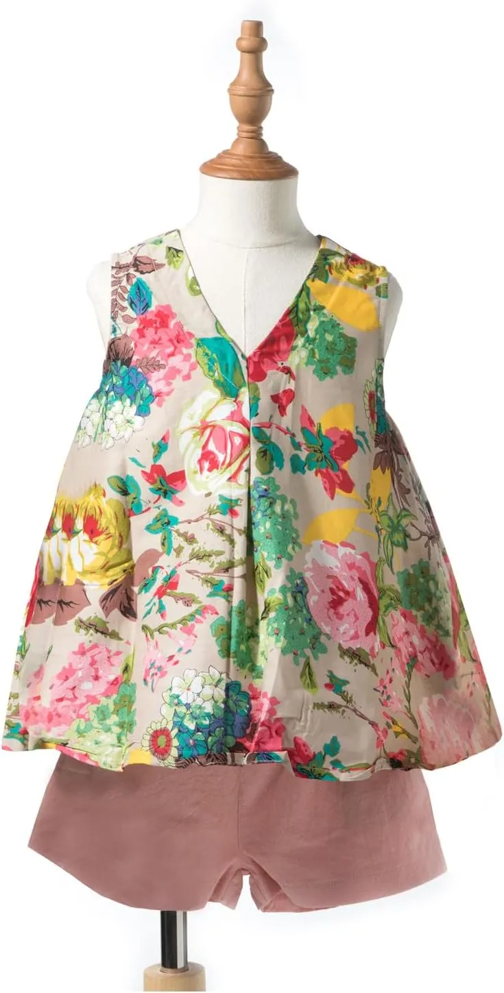 Mud Kingdom Little Girls Shorts Sets Floral Pattern Summer Sleeveless 2 Piece Outfits