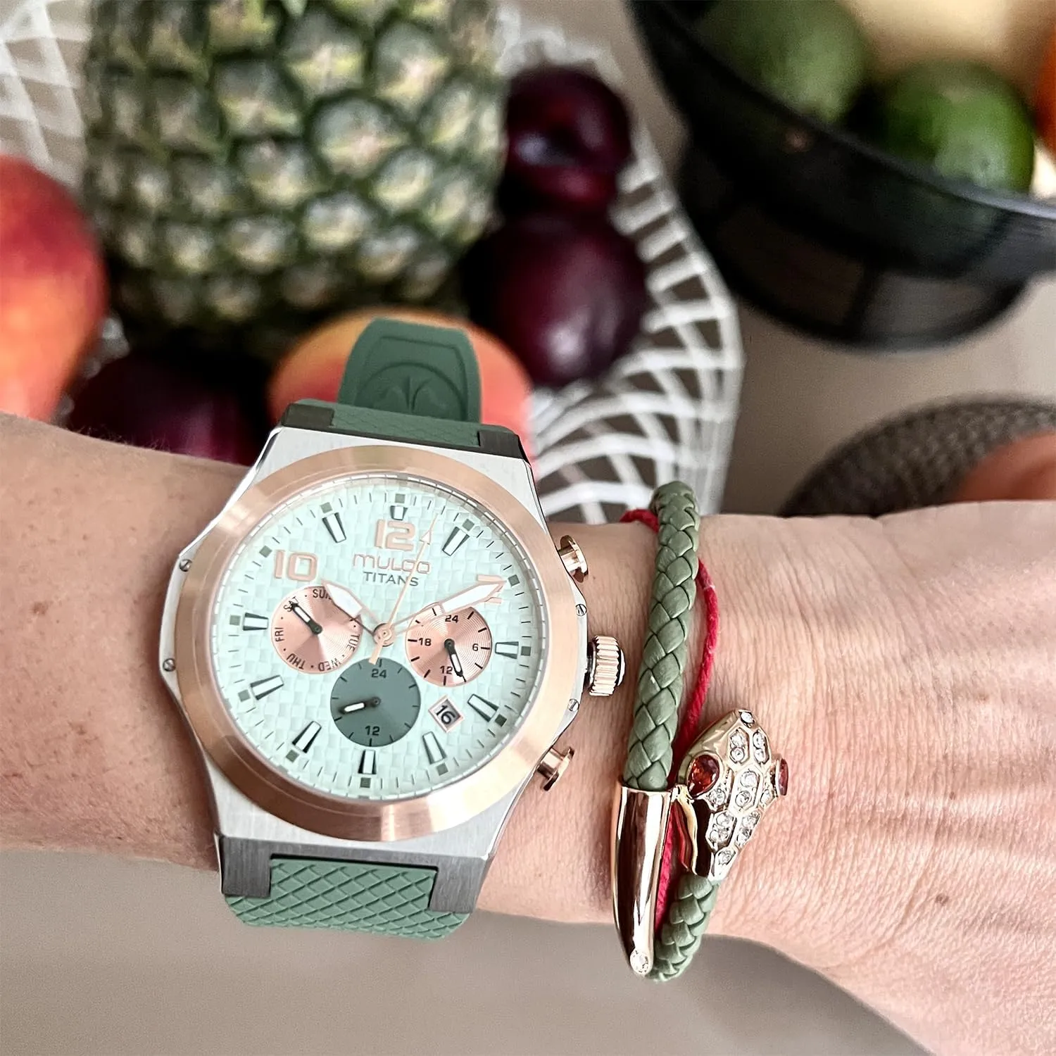 MULCO Titans Watches for Men & Women  Stainless Steel Quartz Watch with Minimalist Analog Display, Mother of Pearl & Crystal Accents, 100m Waterproof   Free Silicone Wristband (Color May Vary)