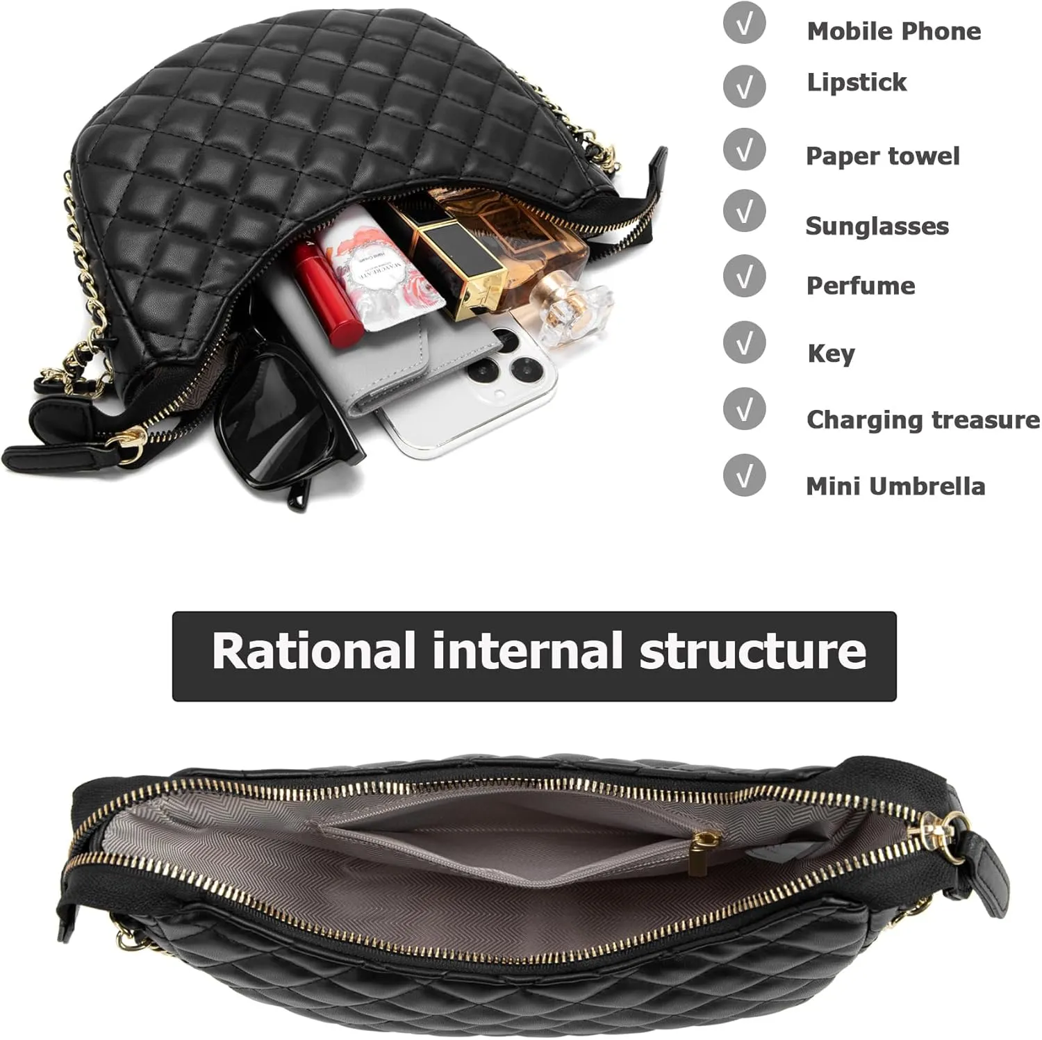 myfriday Leather Crossbody Hobo Bag for Women Lightweight Crescent Travel Sling Shoulder Bag with Removable Strap