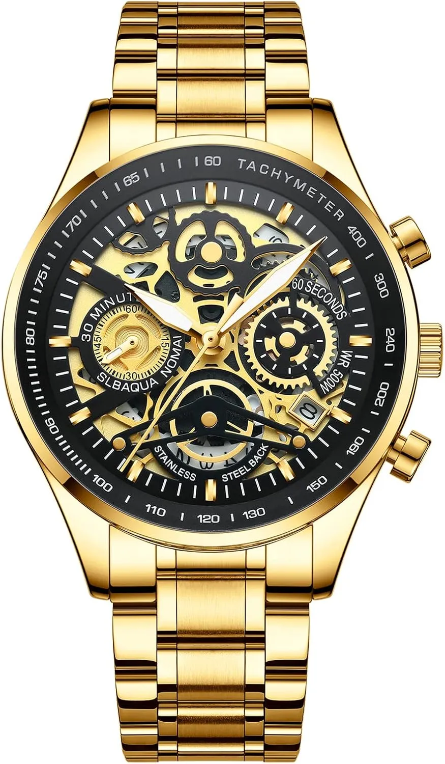 NIBOSI Watches for Men Analog Chronograph Military Men's Watches Business Waterproof Quartz Gold Stainless Steel Men Watches with Calendar