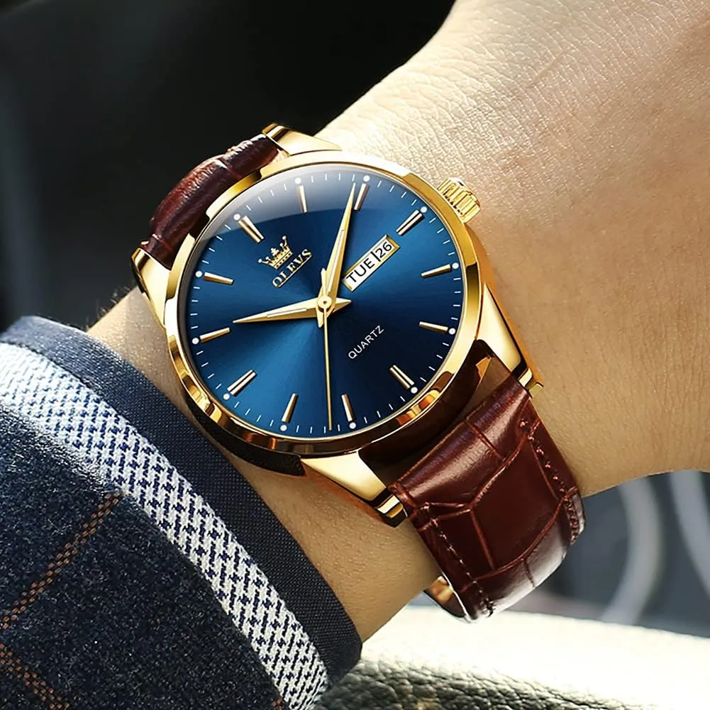 OLEVS Amazon Watches,Brown Leather Watch for Men,Men Day Date Watch,Men's Luminous Watch,Dress Watch for Men,Rose Gold Watch for Men,Men's Fashion Quartz Watch,Waterproof Brown Man Watches