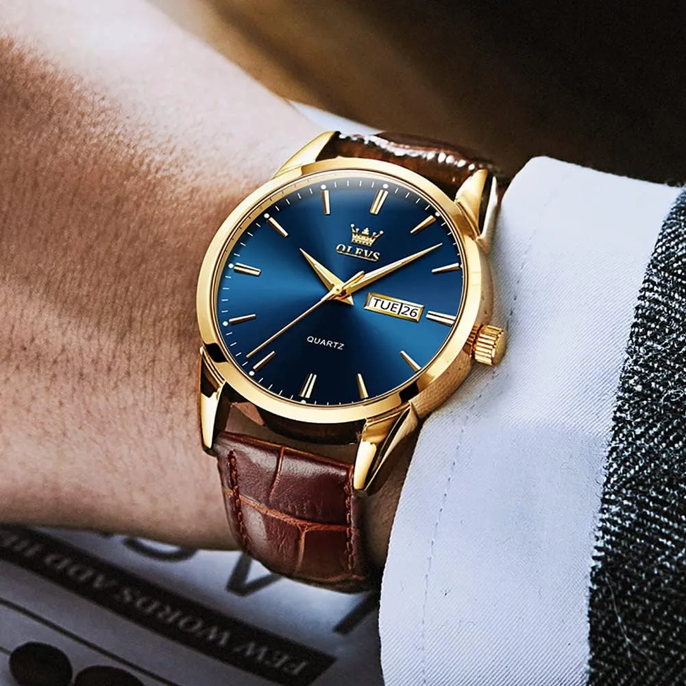 OLEVS Amazon Watches,Brown Leather Watch for Men,Men Day Date Watch,Men's Luminous Watch,Dress Watch for Men,Rose Gold Watch for Men,Men's Fashion Quartz Watch,Waterproof Brown Man Watches