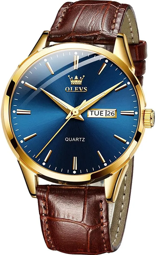 OLEVS Amazon Watches,Brown Leather Watch for Men,Men Day Date Watch,Men's Luminous Watch,Dress Watch for Men,Rose Gold Watch for Men,Men's Fashion Quartz Watch,Waterproof Brown Man Watches