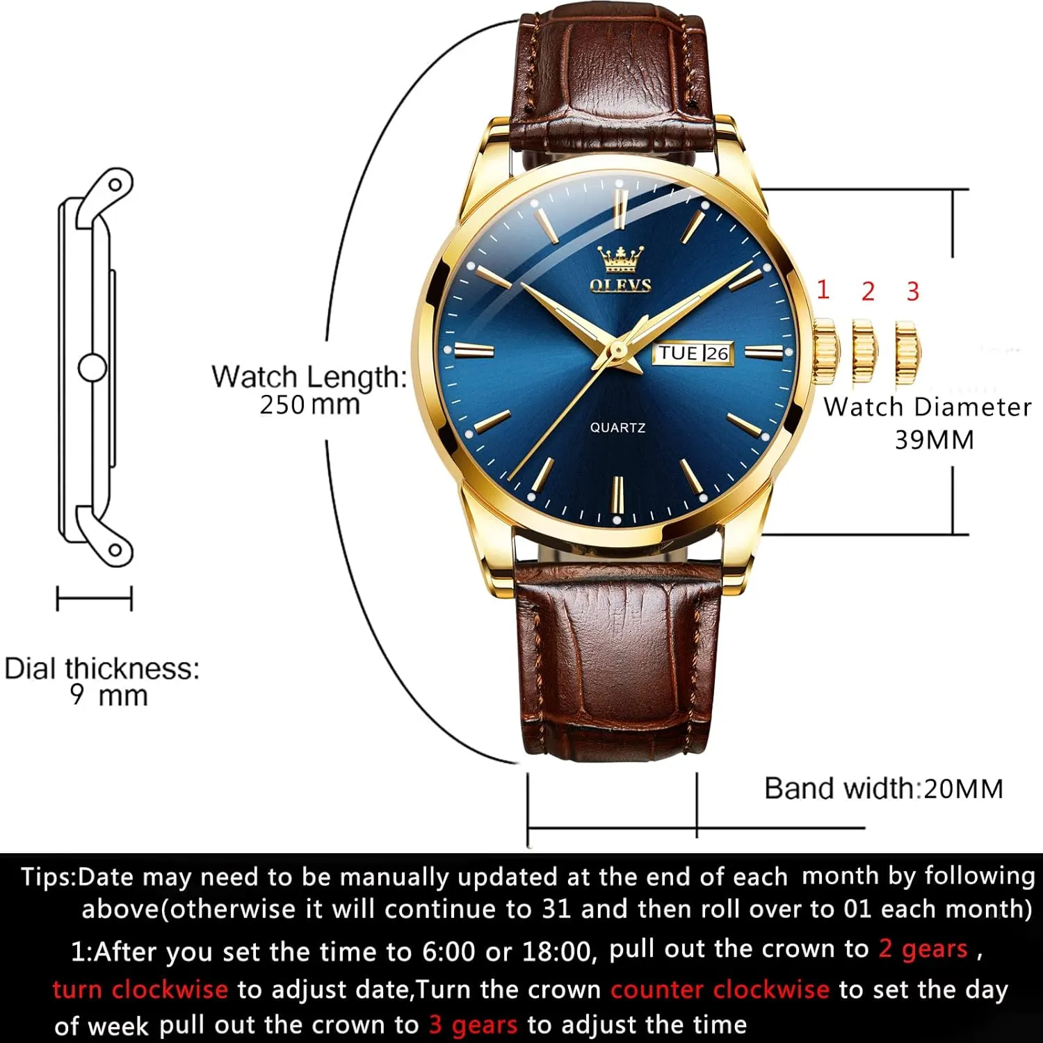 OLEVS Amazon Watches,Brown Leather Watch for Men,Men Day Date Watch,Men's Luminous Watch,Dress Watch for Men,Rose Gold Watch for Men,Men's Fashion Quartz Watch,Waterproof Brown Man Watches