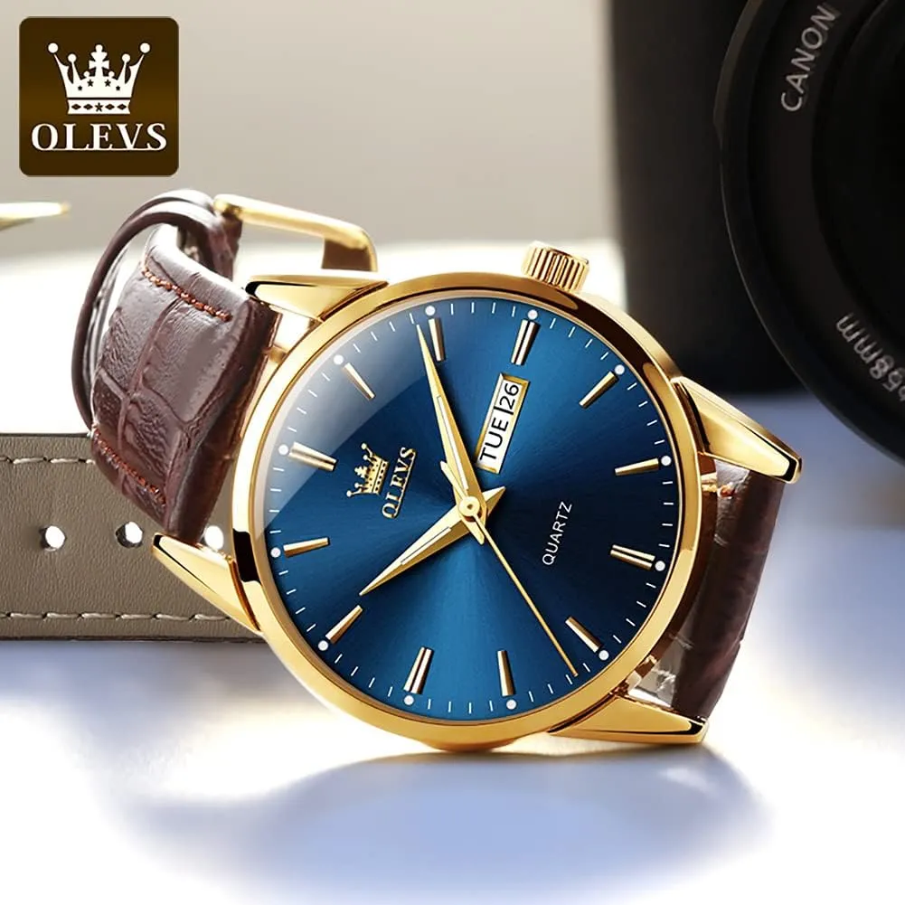 OLEVS Amazon Watches,Brown Leather Watch for Men,Men Day Date Watch,Men's Luminous Watch,Dress Watch for Men,Rose Gold Watch for Men,Men's Fashion Quartz Watch,Waterproof Brown Man Watches
