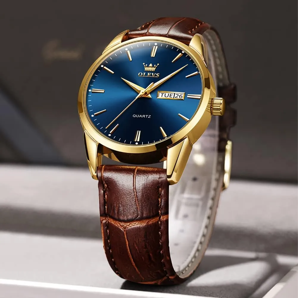 OLEVS Amazon Watches,Brown Leather Watch for Men,Men Day Date Watch,Men's Luminous Watch,Dress Watch for Men,Rose Gold Watch for Men,Men's Fashion Quartz Watch,Waterproof Brown Man Watches