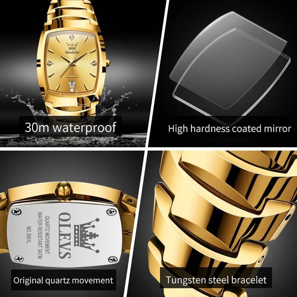 OLEVS Couple Watch Men and Women His and Her Watches Set Analog Date Diamond Stainless Steel Waterproof Luminous Wrist Watch