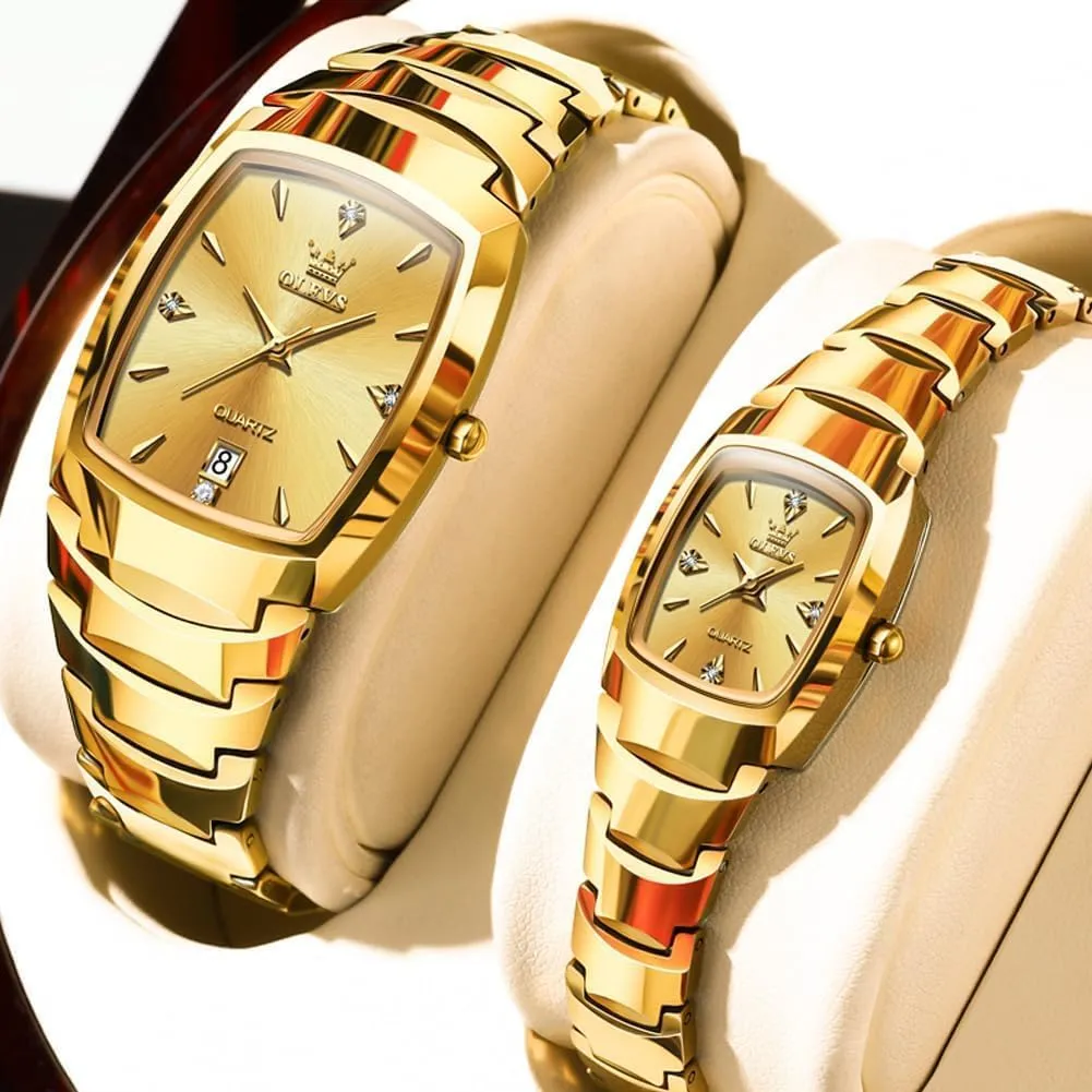 OLEVS Couple Watch Men and Women His and Her Watches Set Analog Date Diamond Stainless Steel Waterproof Luminous Wrist Watch