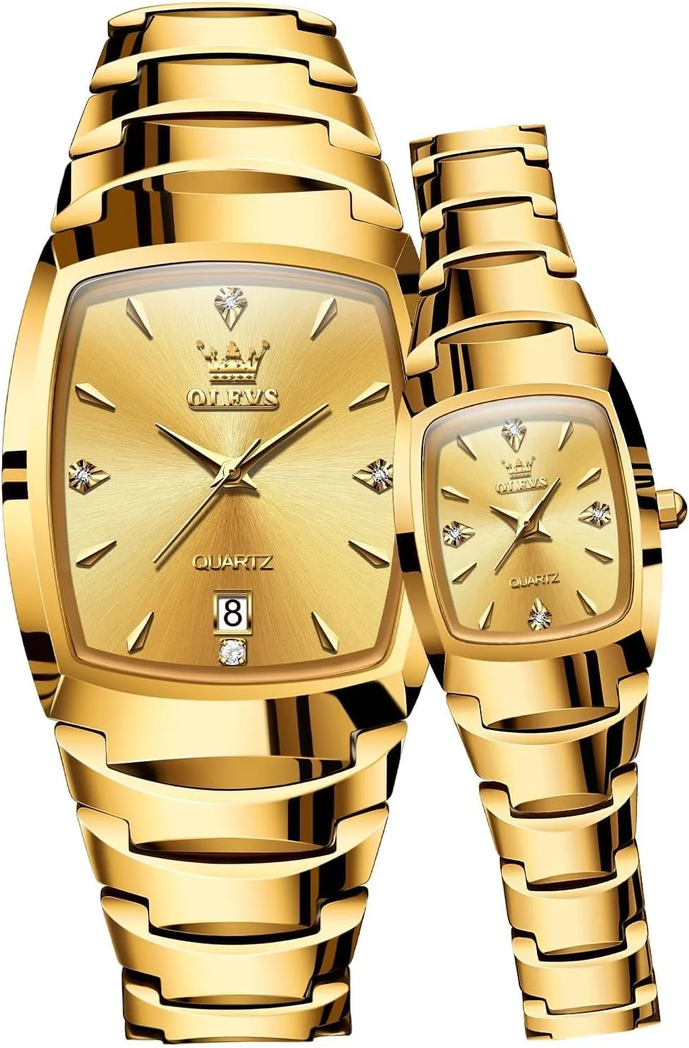 OLEVS Couple Watch Men and Women His and Her Watches Set Analog Date Diamond Stainless Steel Waterproof Luminous Wrist Watch