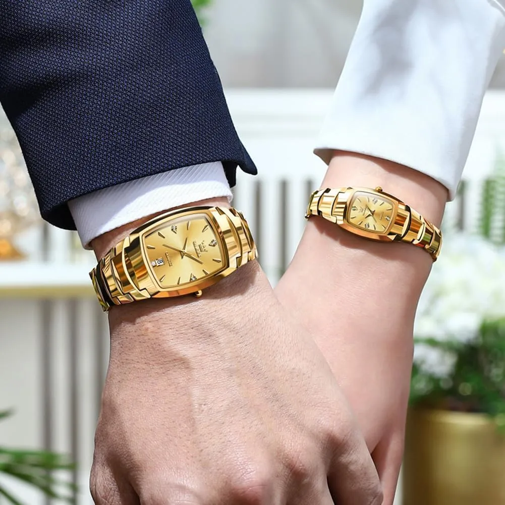 OLEVS Couple Watch Men and Women His and Her Watches Set Analog Date Diamond Stainless Steel Waterproof Luminous Wrist Watch