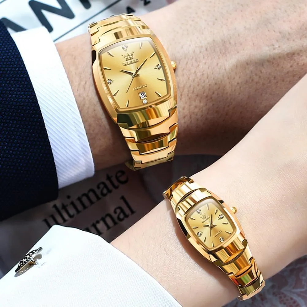 OLEVS Couple Watch Men and Women His and Her Watches Set Analog Date Diamond Stainless Steel Waterproof Luminous Wrist Watch
