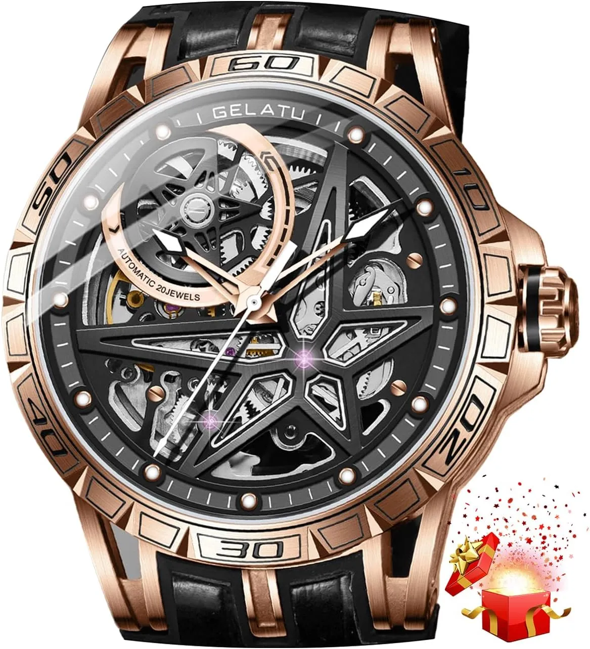 OLEVS Mens Automatic Watches Silver Skeleton Binary Star Galaxy Self Winding Mechanical Original Wrist Watch for Men