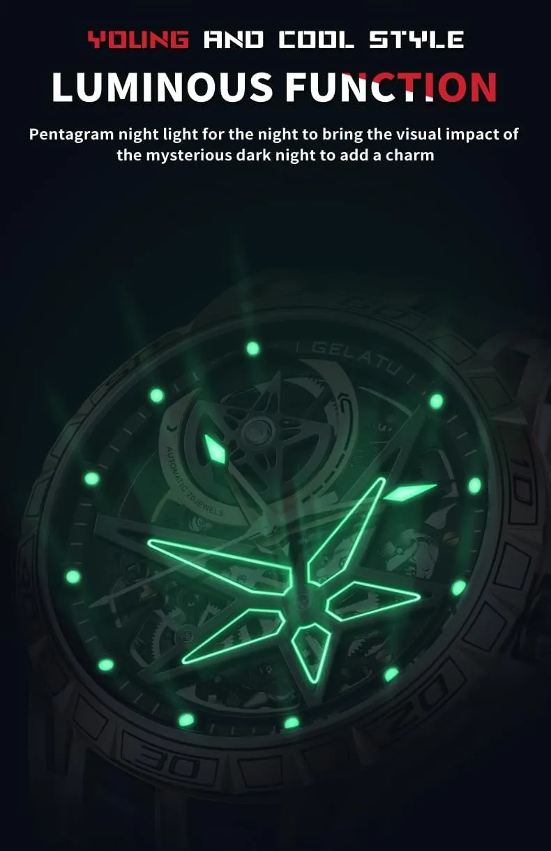 OLEVS Mens Automatic Watches Silver Skeleton Binary Star Galaxy Self Winding Mechanical Original Wrist Watch for Men