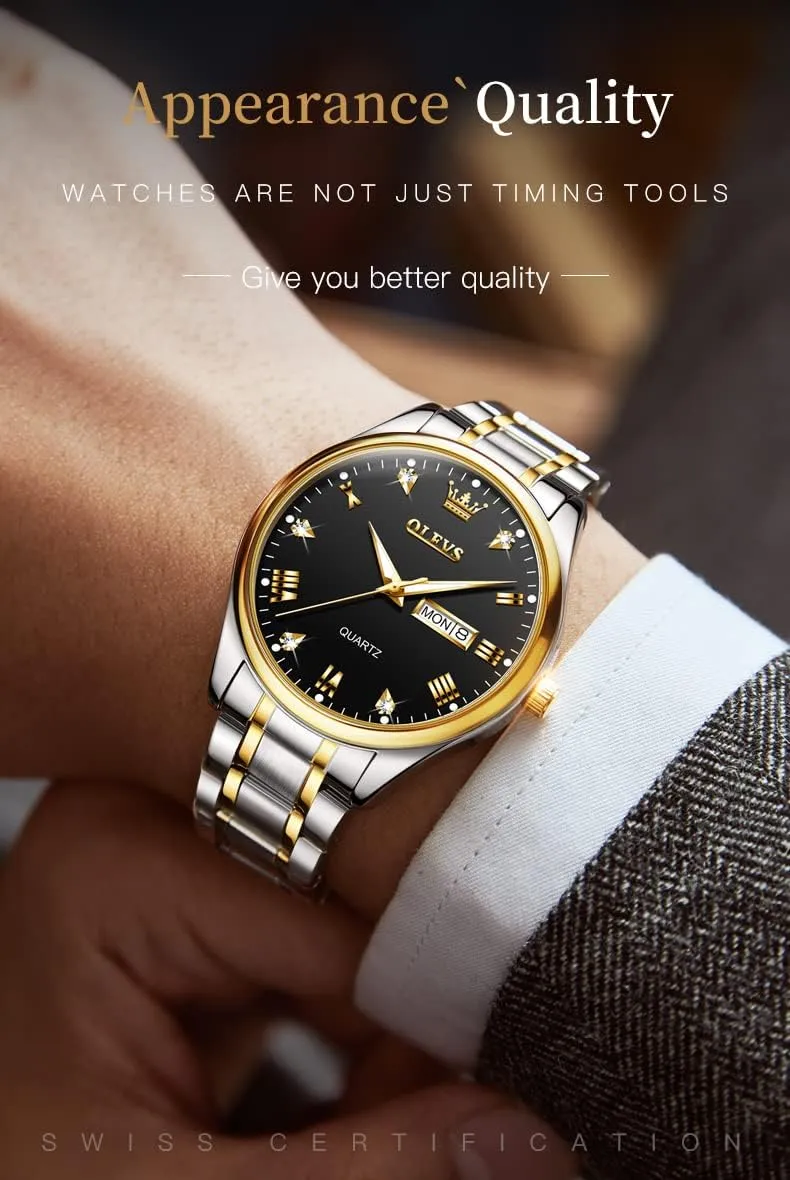 OLEVS Mens Gold Watches Analog Quartz Business Dress Watch Day Date Stainless Steel Classic Luxury Luminous Waterproof Casual Male Wrist Watches