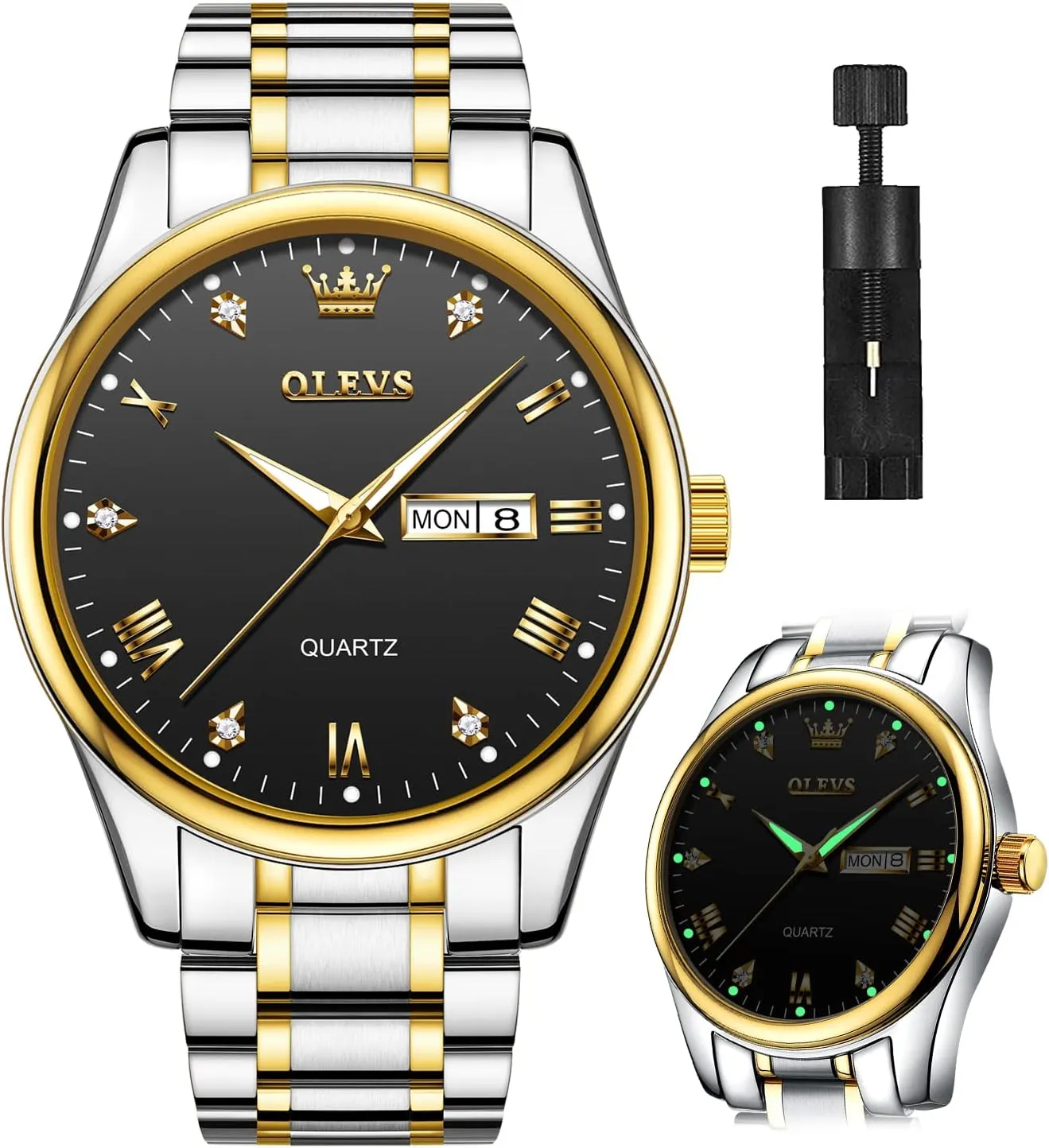 OLEVS Mens Gold Watches Analog Quartz Business Dress Watch Day Date Stainless Steel Classic Luxury Luminous Waterproof Casual Male Wrist Watches