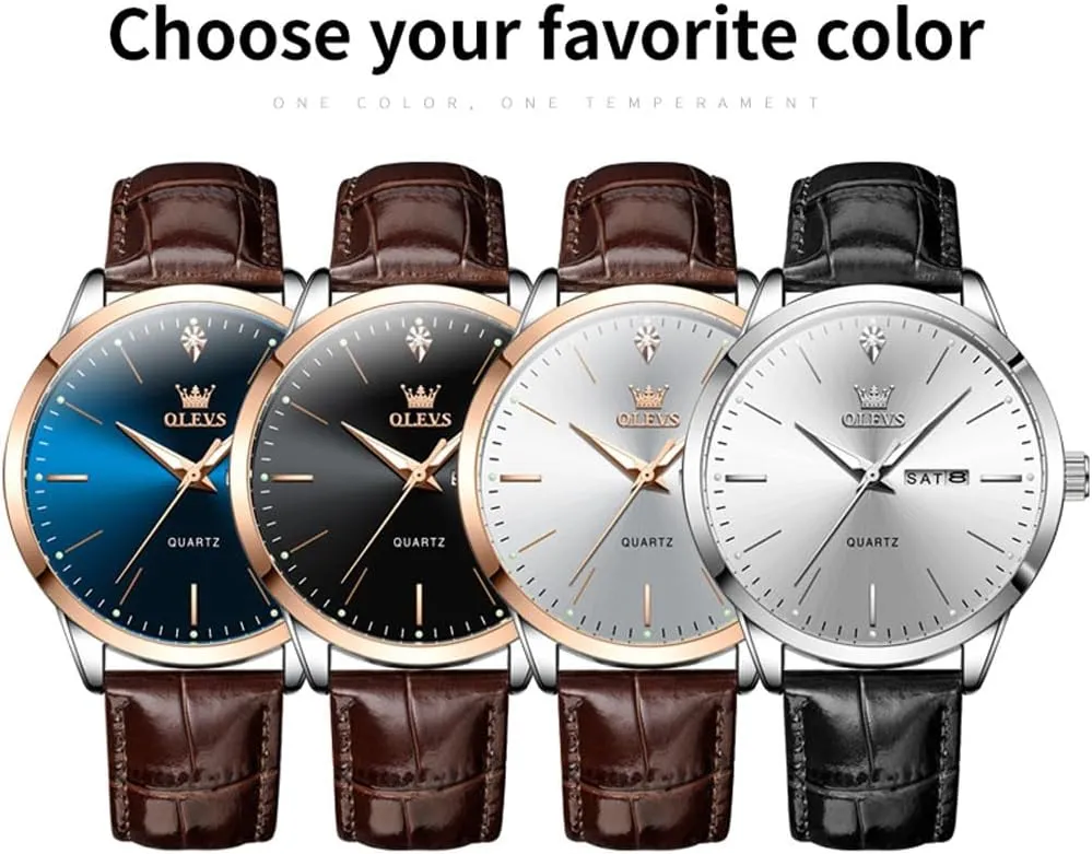OLEVS Mens Watches with Leather Band Mens Leather Watch Classic Dress Luxury Watches for Men Waterproof Classy Quartz Analog Casual Watches Minimalist Simple Wristwatch relojes para Hombres