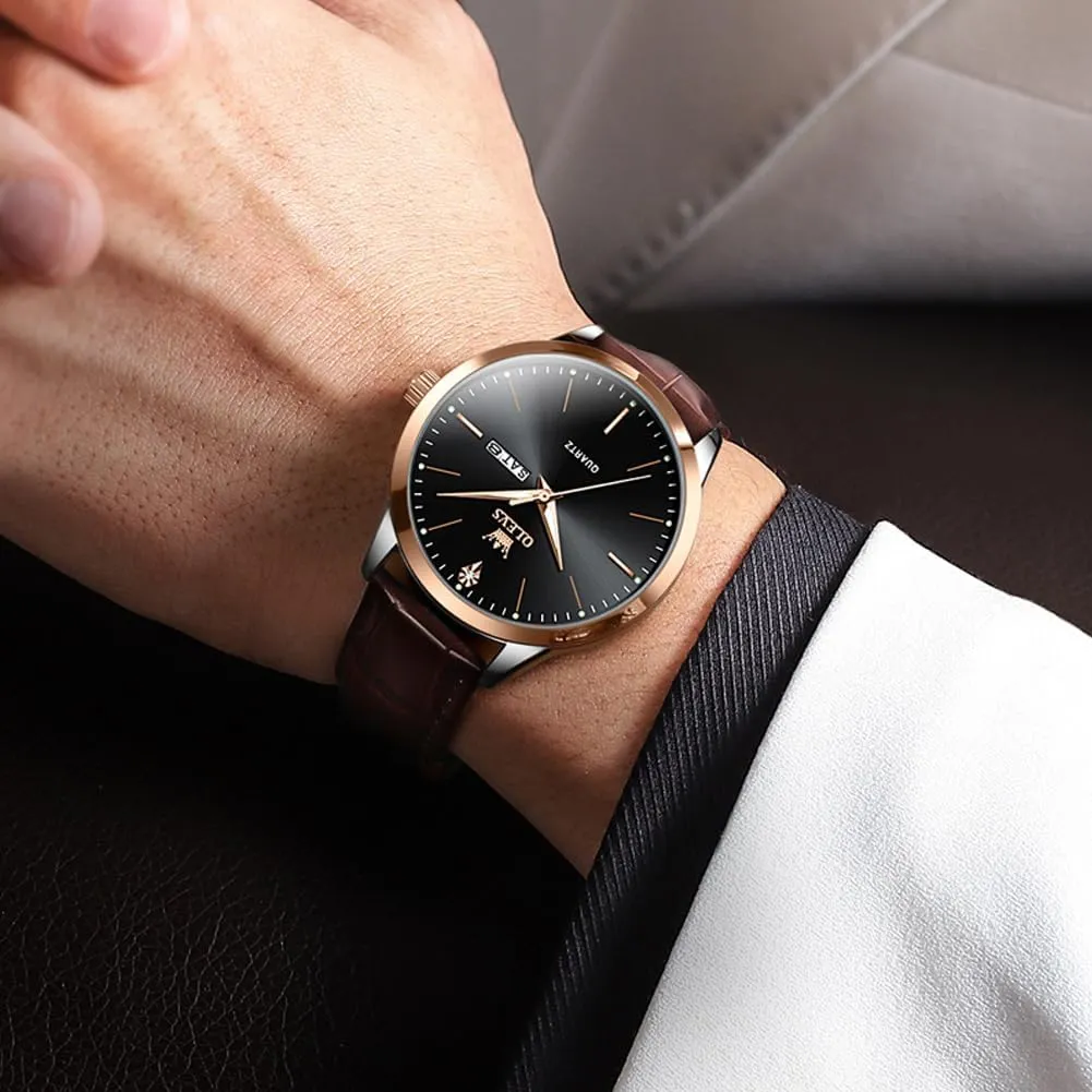 OLEVS Mens Watches with Leather Band Mens Leather Watch Classic Dress Luxury Watches for Men Waterproof Classy Quartz Analog Casual Watches Minimalist Simple Wristwatch relojes para Hombres