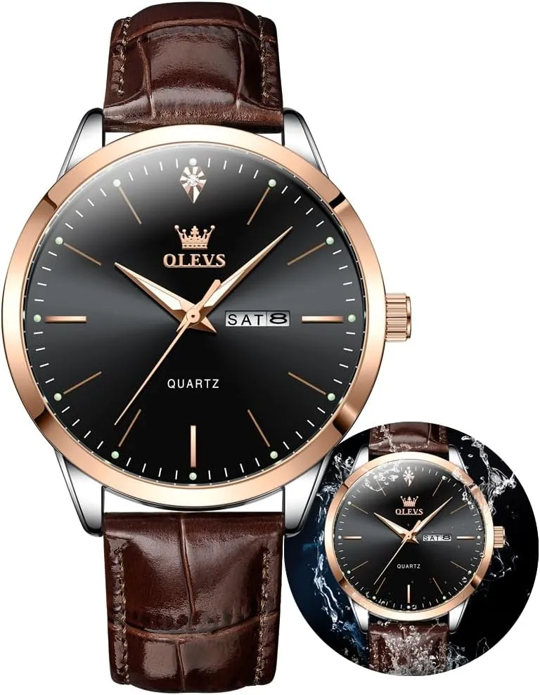 OLEVS Mens Watches with Leather Band Mens Leather Watch Classic Dress Luxury Watches for Men Waterproof Classy Quartz Analog Casual Watches Minimalist Simple Wristwatch relojes para Hombres