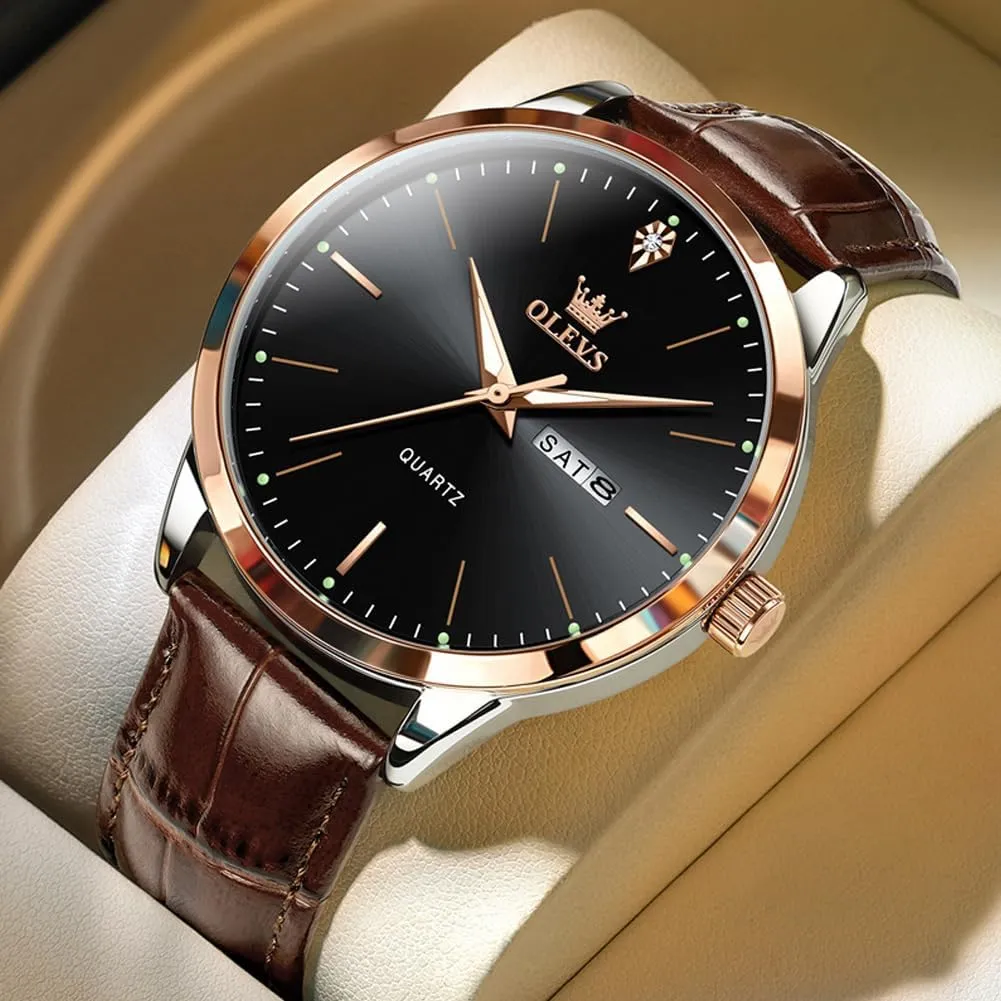 OLEVS Mens Watches with Leather Band Mens Leather Watch Classic Dress Luxury Watches for Men Waterproof Classy Quartz Analog Casual Watches Minimalist Simple Wristwatch relojes para Hombres