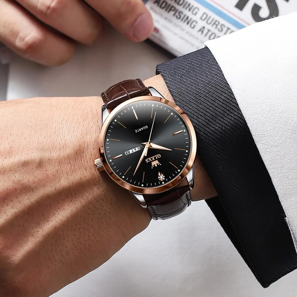 OLEVS Mens Watches with Leather Band Mens Leather Watch Classic Dress Luxury Watches for Men Waterproof Classy Quartz Analog Casual Watches Minimalist Simple Wristwatch relojes para Hombres