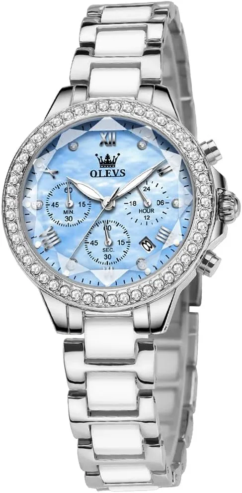 OLEVS Women's Rose Gold Automatic Watches Skeleton Mechanical Self Winding Ladies Elegant Luxury Dress Butterfly Diamond White Ceramic Band Watch Gift
