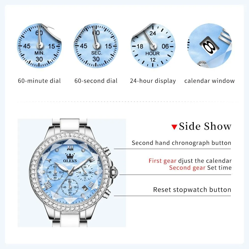 OLEVS Women's Rose Gold Automatic Watches Skeleton Mechanical Self Winding Ladies Elegant Luxury Dress Butterfly Diamond White Ceramic Band Watch Gift