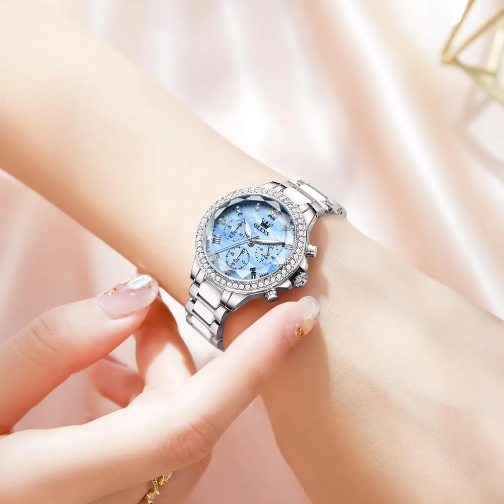 OLEVS Women's Rose Gold Automatic Watches Skeleton Mechanical Self Winding Ladies Elegant Luxury Dress Butterfly Diamond White Ceramic Band Watch Gift