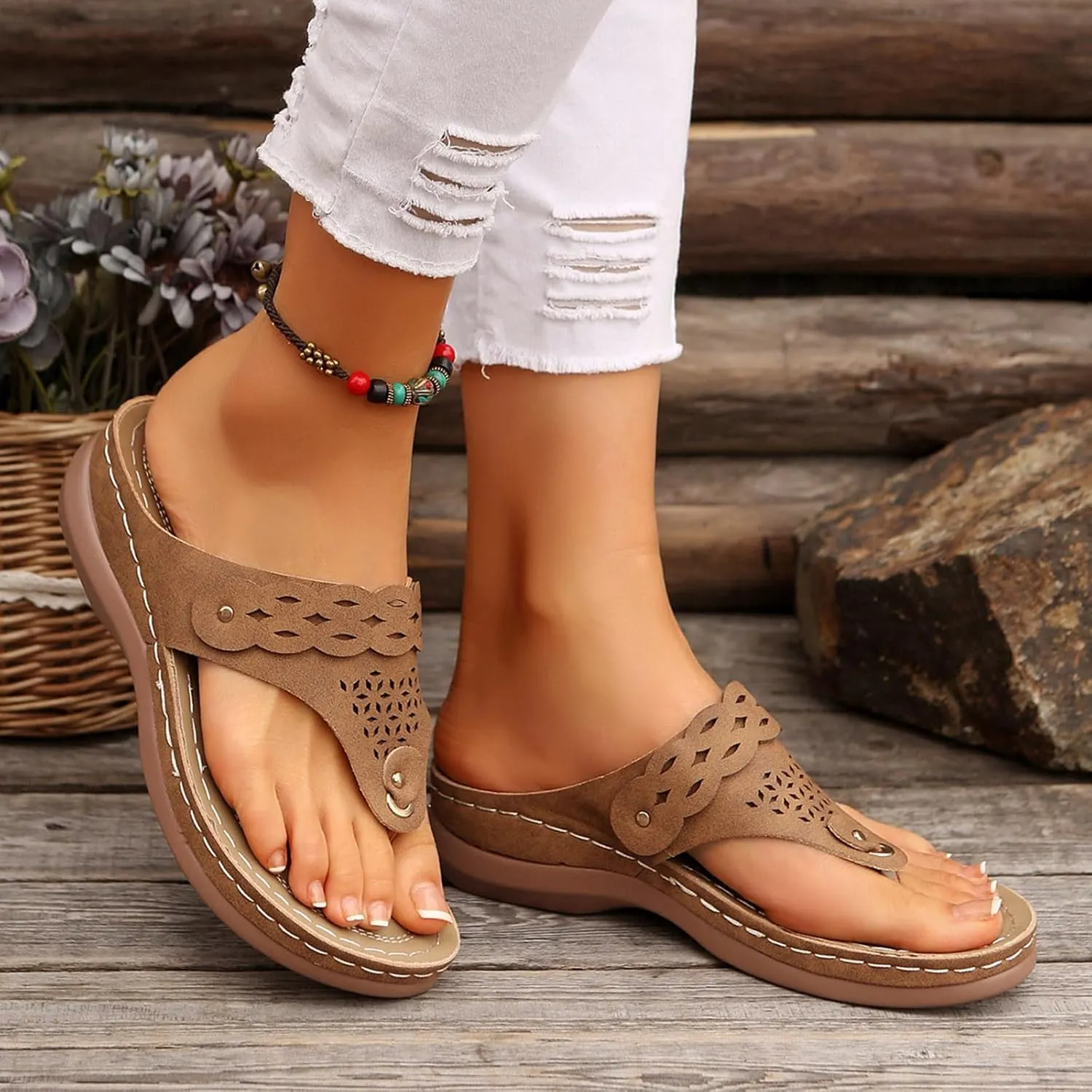 Orthopedic Sandals For Women Arch Support Platform Sandal 2025 Summer Bohemian Slip On Flip Flops Beach Walking Shoes