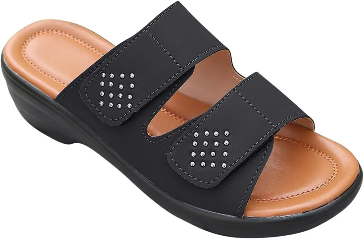 Orthopedic Sandals For Women Arch Support Walking Sandals Two Straps Wedge Sandals Bohemian Comfortable Outdoor Shoes