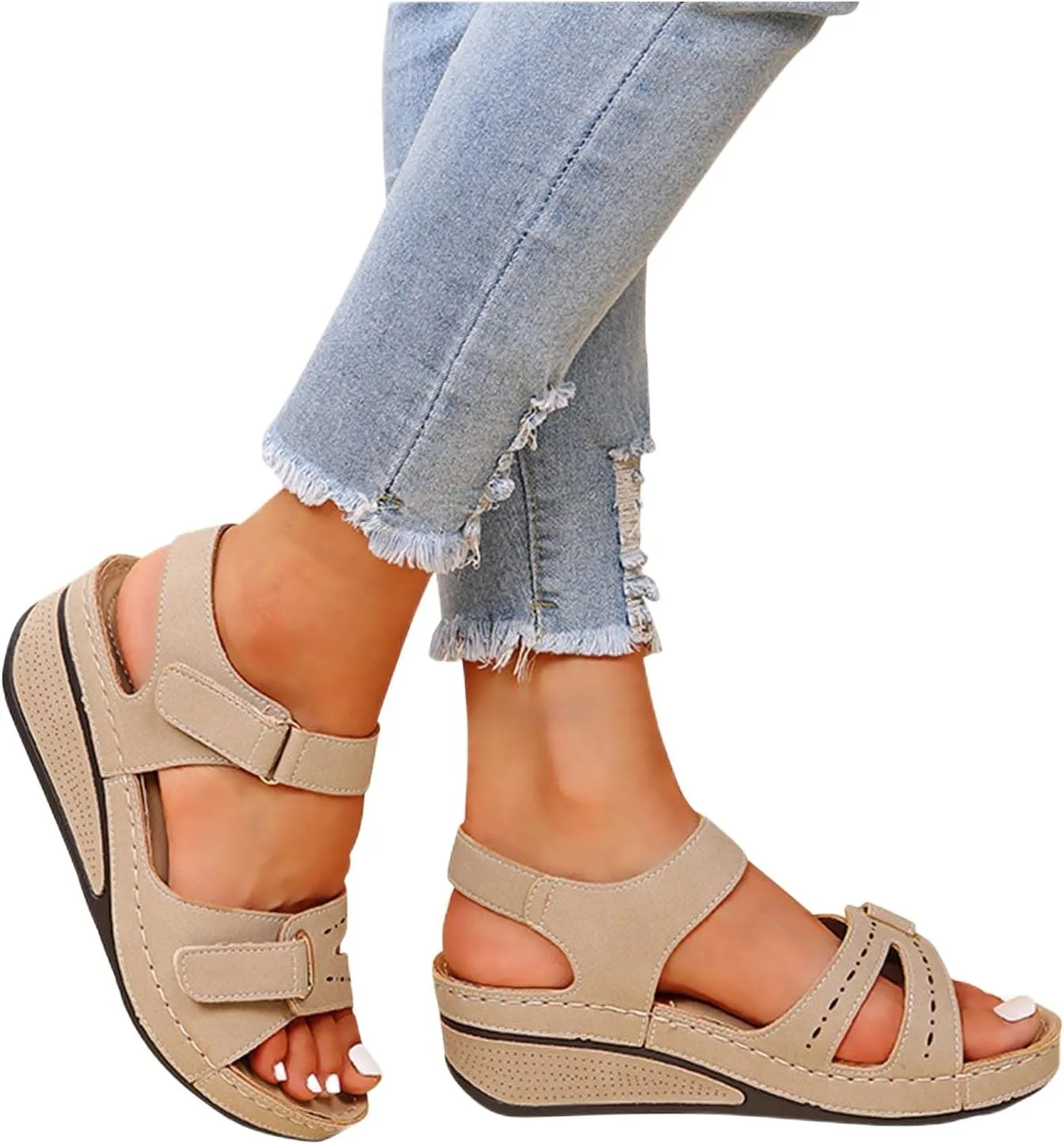 Orthopedic Wedge Sandals for Women Summer Dressy 2025 Women's Platform Sandals Wedge Ankle Strap Open Toe Sandal Wide Width Casual Dressy Comfortable Slip On Low Wedges Walking Outdoor Sandal