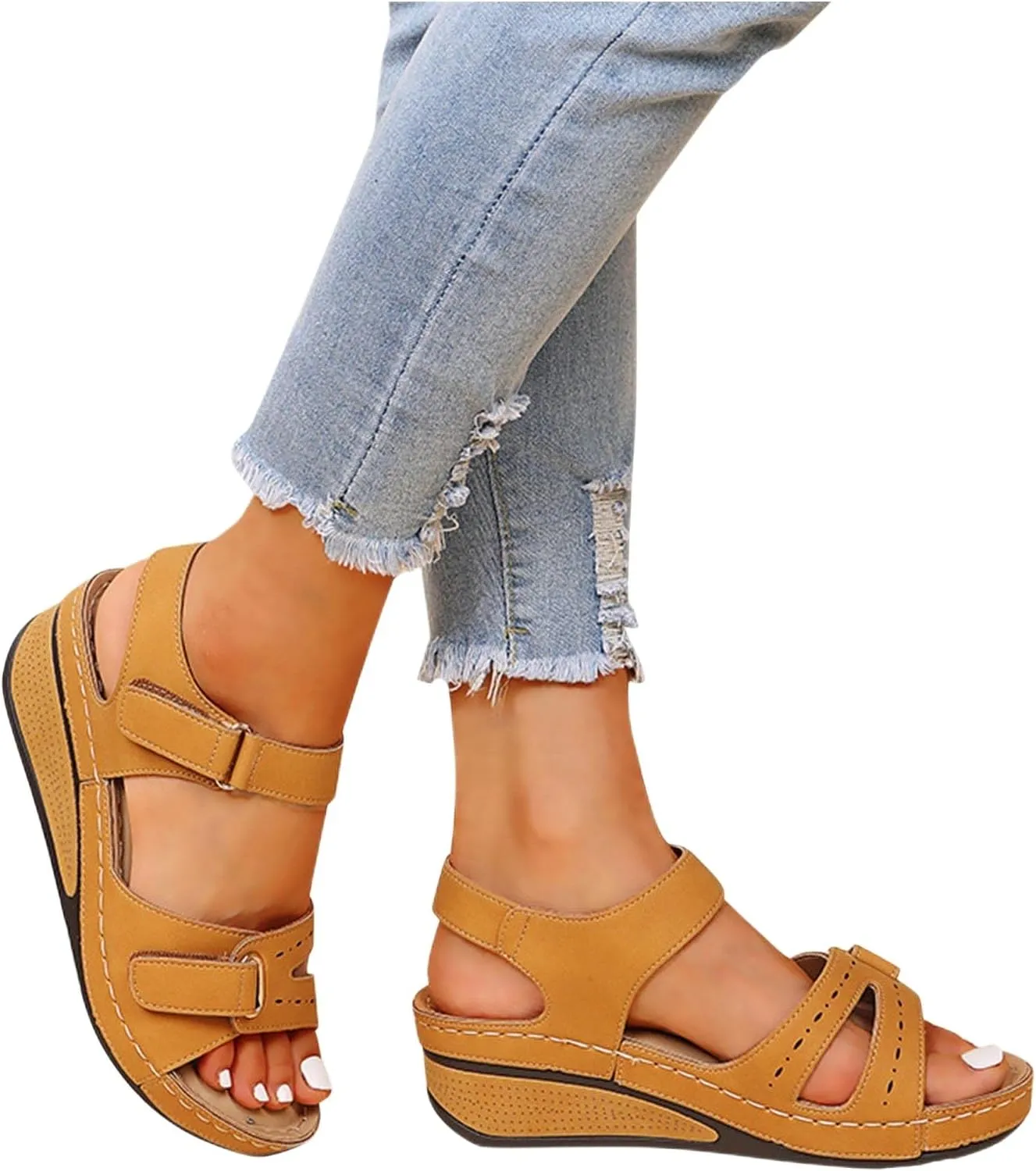 Orthopedic Wedge Sandals for Women Summer Dressy 2025 Women's Platform Sandals Wedge Ankle Strap Open Toe Sandal Wide Width Casual Dressy Comfortable Slip On Low Wedges Walking Outdoor Sandal