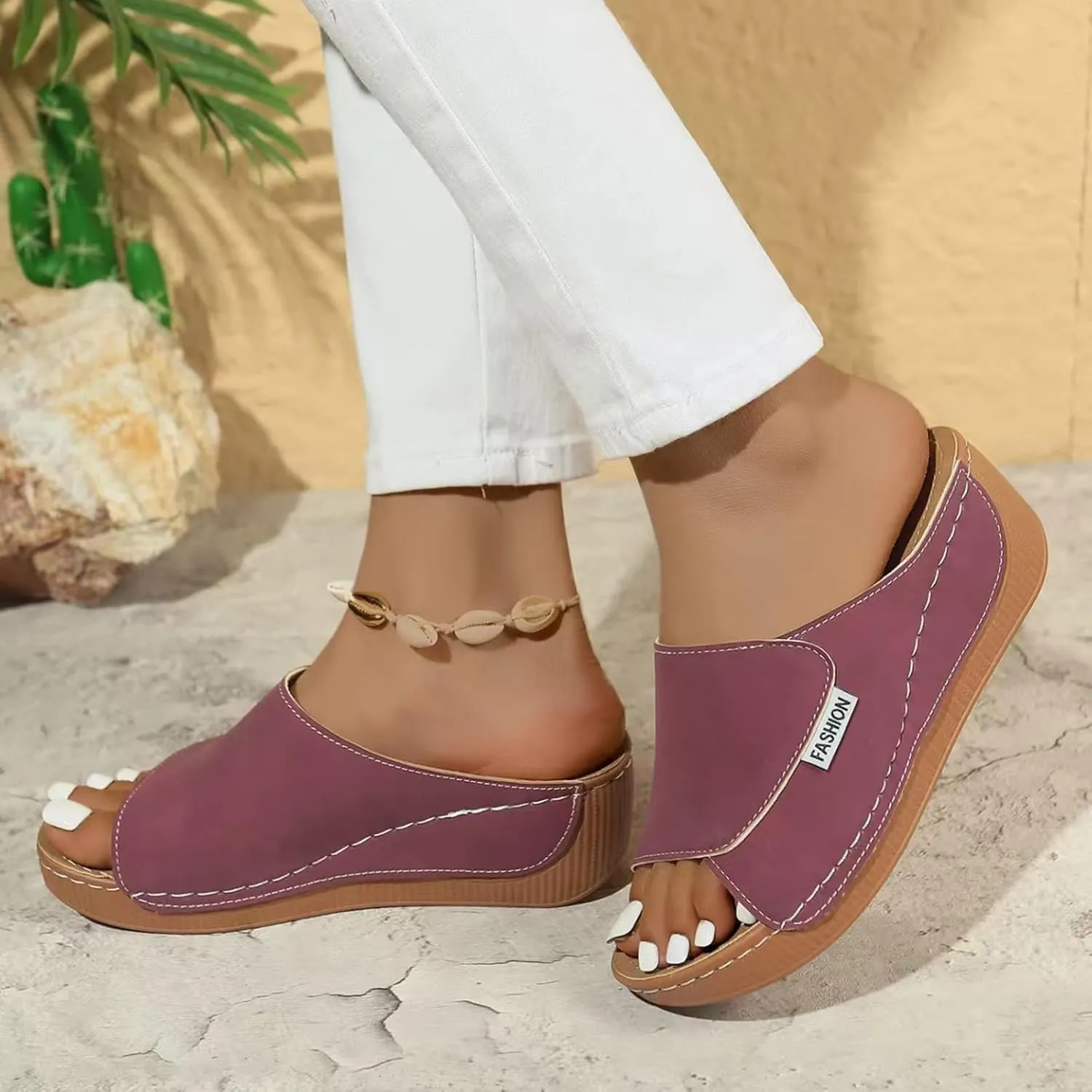 Orthopedic Wedge Sandals for Women Walking Chunky Heel Slip On Sandals with Arch Support Summer Comfy Open Toe Slides