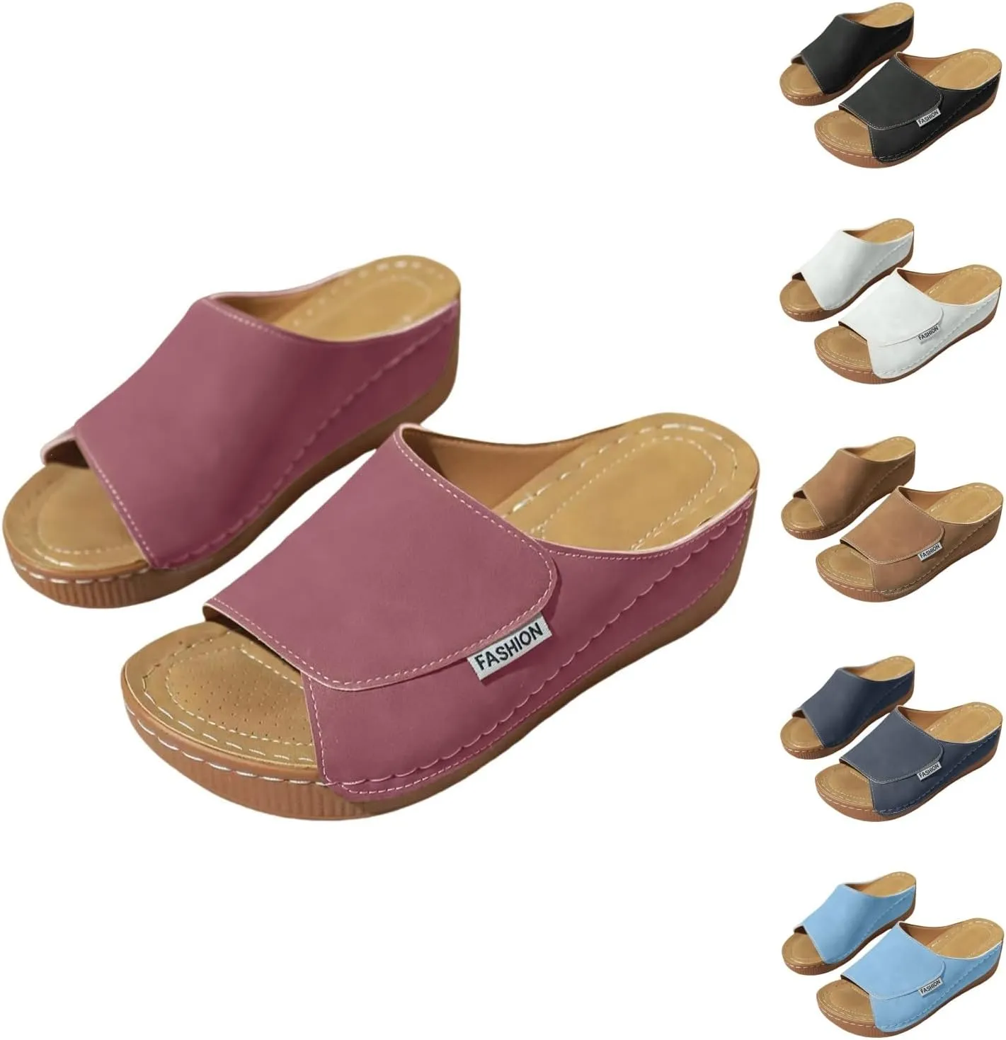 Orthopedic Wedge Sandals for Women Walking Chunky Heel Slip On Sandals with Arch Support Summer Comfy Open Toe Slides