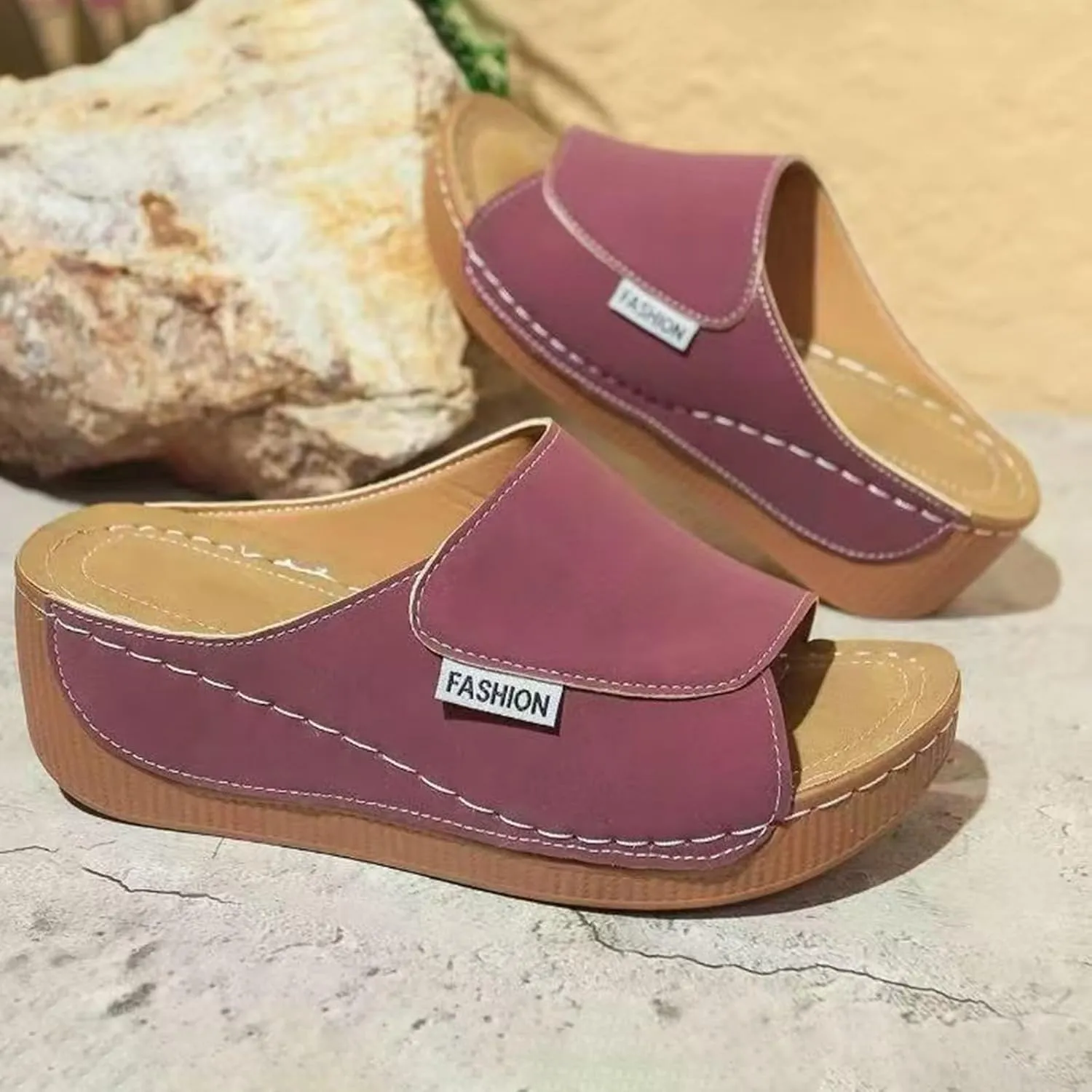 Orthopedic Wedge Sandals for Women Walking Chunky Heel Slip On Sandals with Arch Support Summer Comfy Open Toe Slides