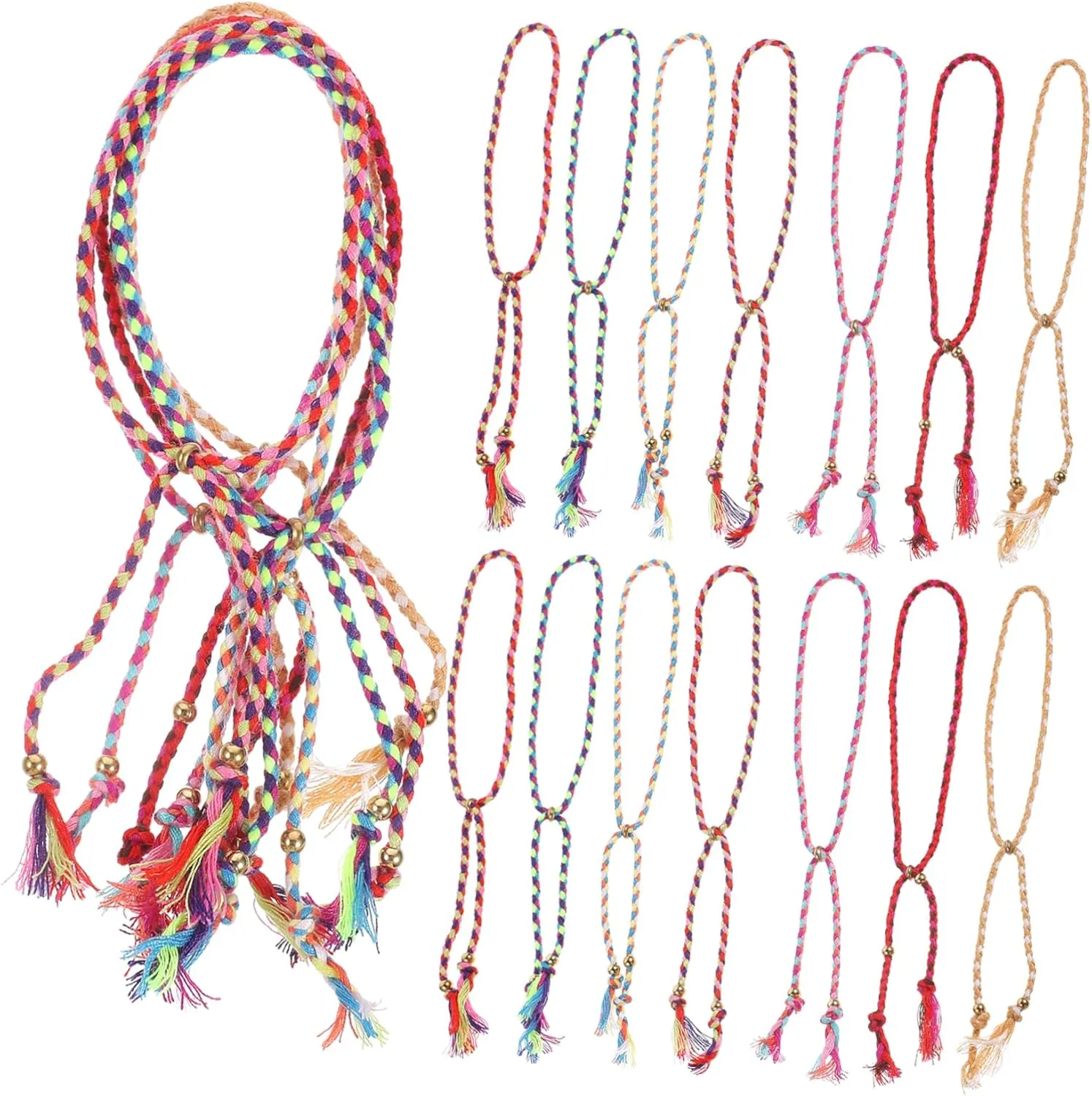 PartyKindom 28Pcs Unisex Handmade Braided Jewelry with Beads and Tassels Versatile Thread Bracelets for Men and Women